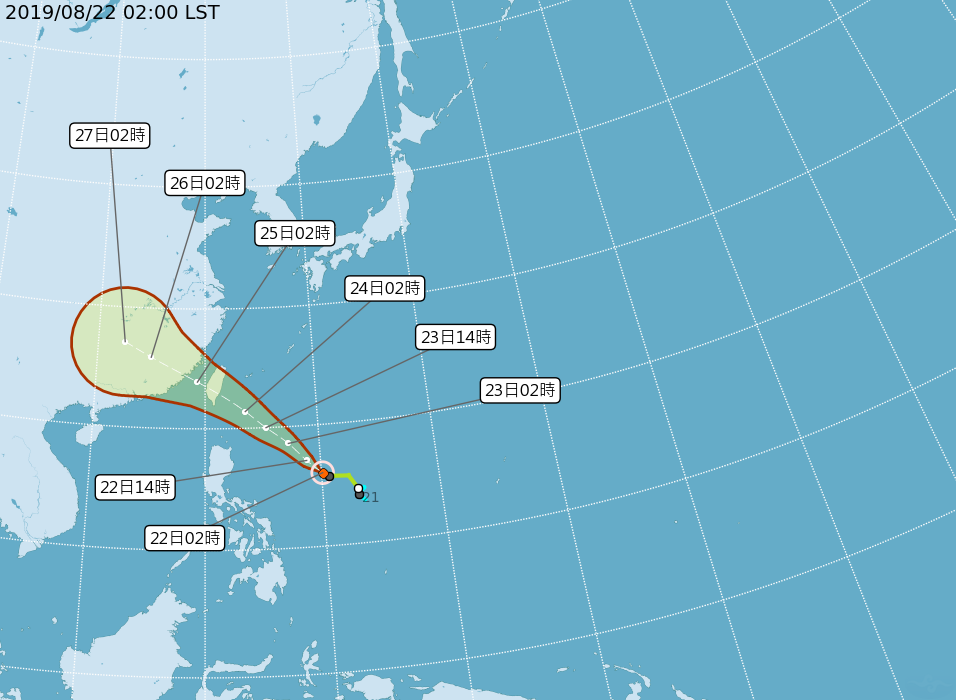 根據目前各種預測，白鹿颱風中心侵襲台灣的機率相當高。（中央氣象局提供）