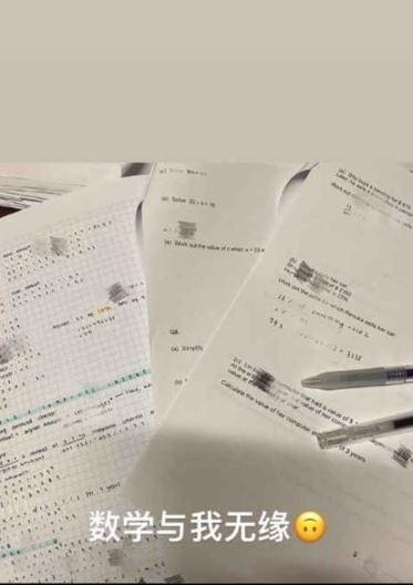 李嫣在限時動態分享她的數學考卷，許多答案都是空白。（翻攝自李嫣Instagram） 