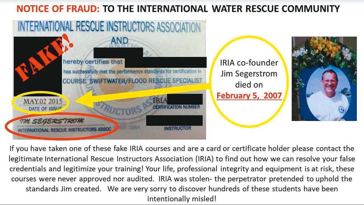 IRIA創辦人Jim於2007年過世，但葉泰興2015年發的證書居然有其簽名。（IRIA提供）