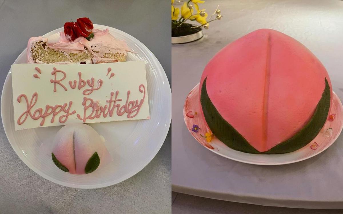 備齊壽桃與蛋糕，既賀生日也祝長壽。（翻攝自林心如臉書）