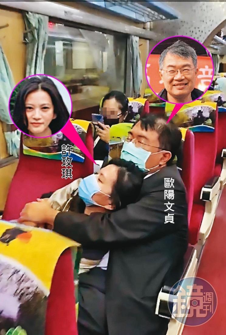 歐陽文貞與同院研究倫理委員會委員許玫琪在火車上相擁而眠，被妻子友人撞見。（讀者提供）