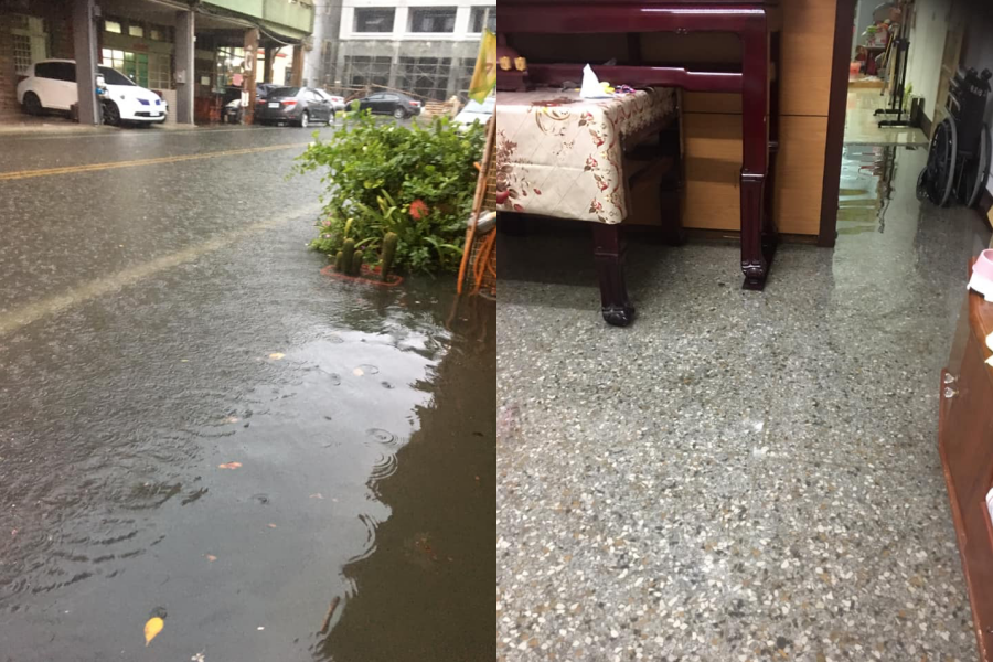 彰化今日上午下起暴雨，許多民眾家中都淹大水。（翻攝自「我愛鹿港小鎮」臉書社團）