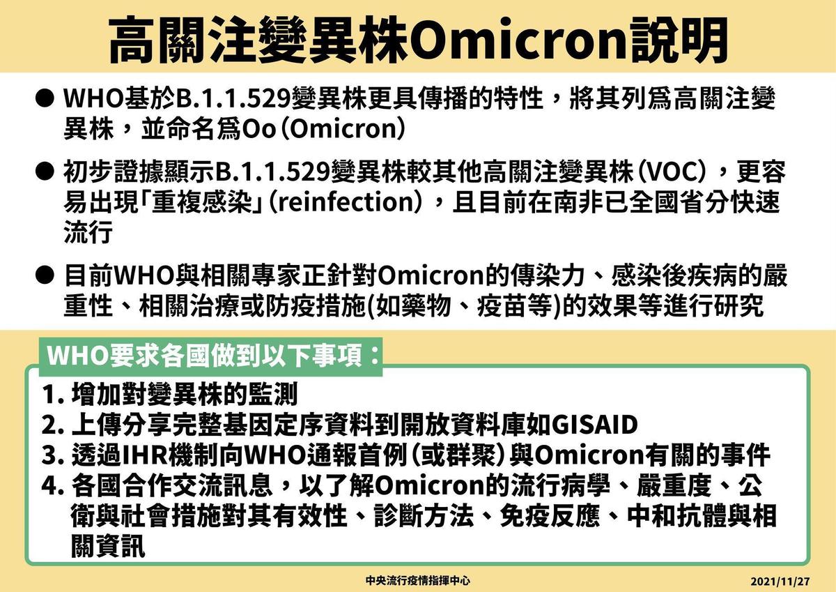 指揮中心日前說明Omicron變種病毒。（指揮中心提供）