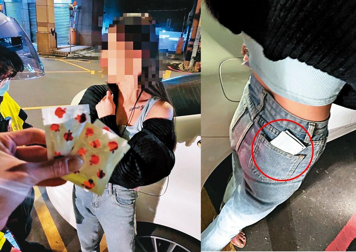 11月底，賈曈曈（圖）遭警方查獲牛仔褲右後口袋藏有3包毒咖啡包。（翻攝畫面）
