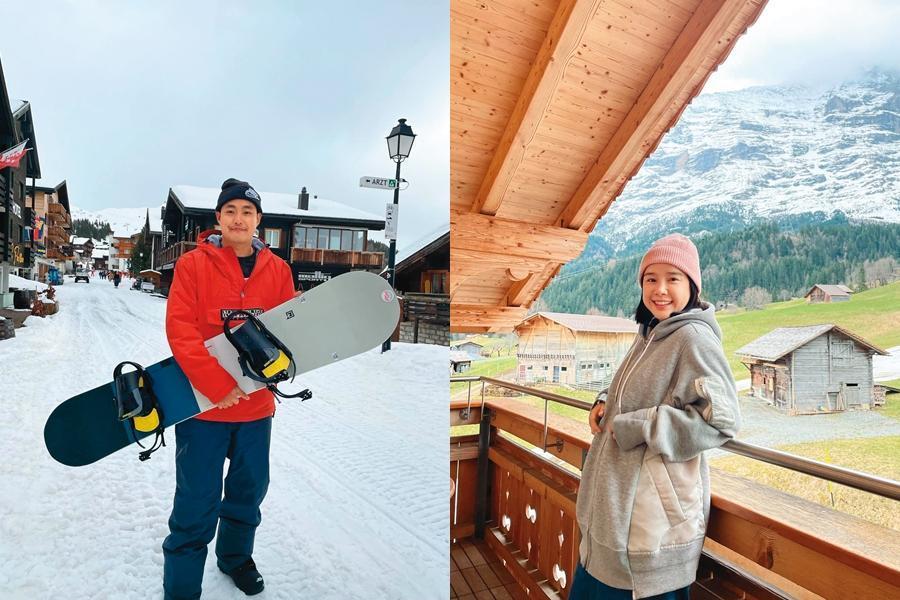今年3月，楊子力（左圖）帶著李佳穎（右圖）到瑞士旅遊滑雪。（翻攝自liliyoyoyo、李佳穎IG）