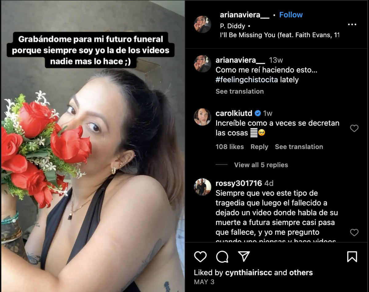 亞莉安娜（Ariana Viera）曾在IG上傳，為自己葬禮拍攝的影片。（翻攝自arianaviera__ IG）