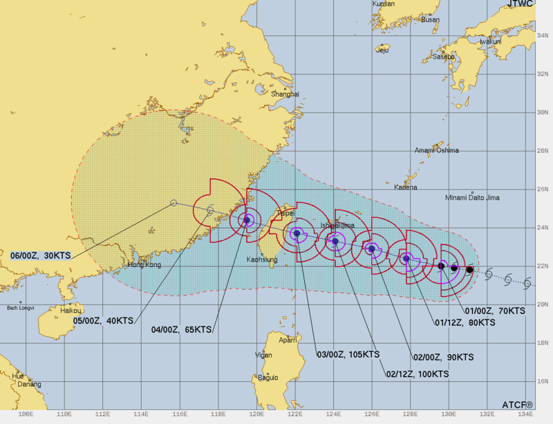 海葵颱風由中國命名！登陸台灣機會高，美軍預測週日直接貫穿撞「護國神山」。（圖／翻自JTWC）