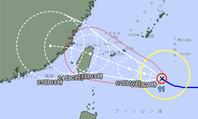 日本氣象廳預測，海葵將在3日登陸台灣。（圖／翻攝自日本氣象廳）